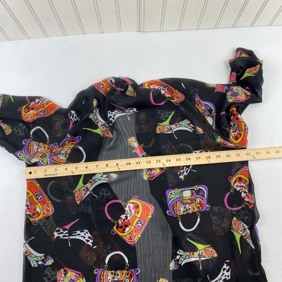 Slinky Brand Women's Open Front Novelty Print Black Sheer Kimono Sz M - Picture 8 of 10